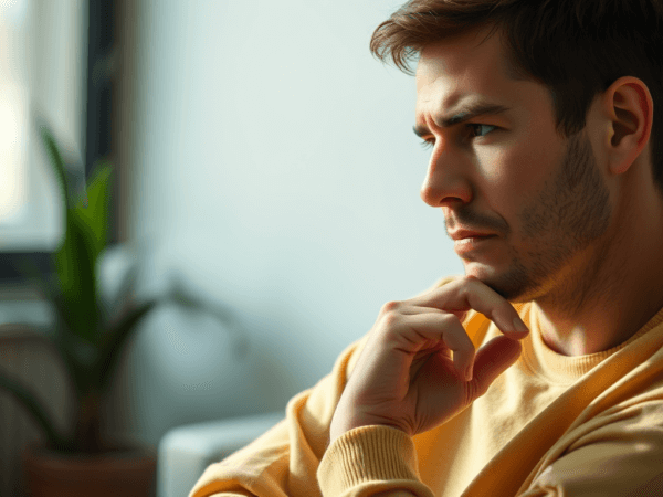 Person thinking feeling anxious.