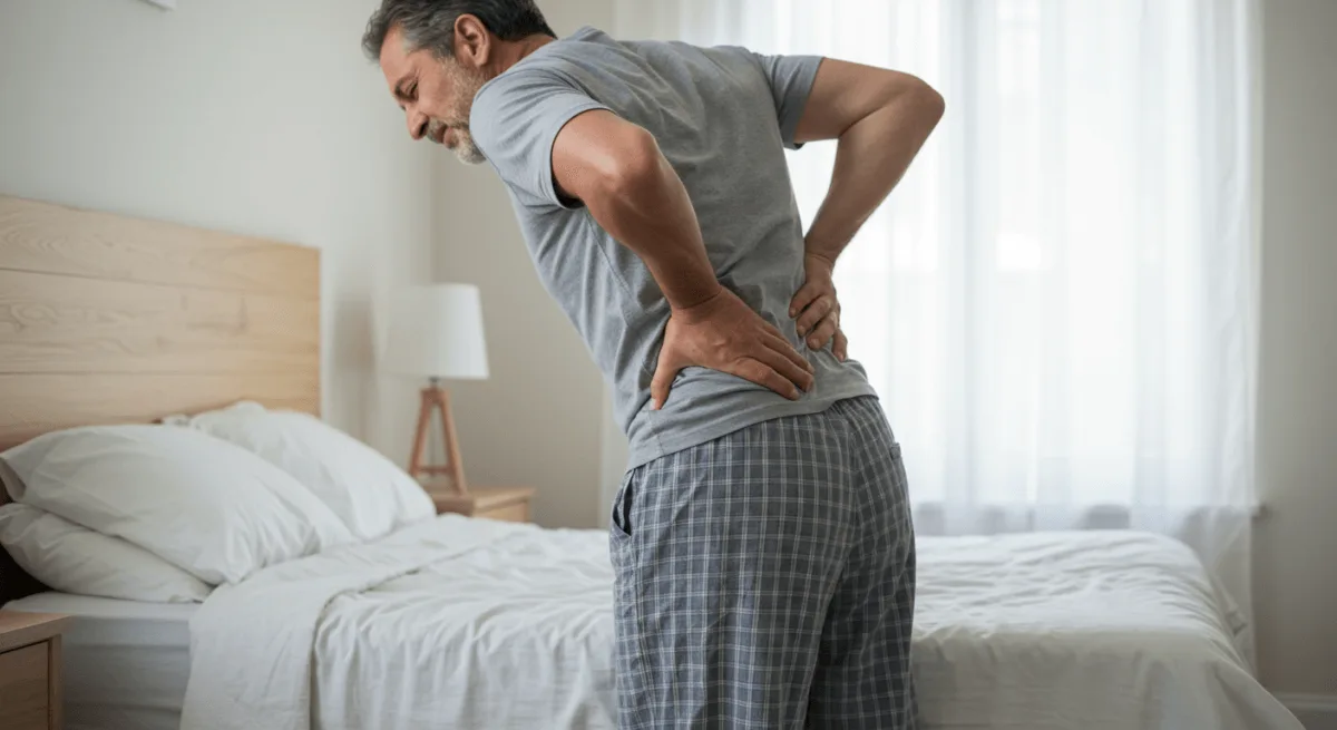 CBD Pain Relief, Back Pain. Man holding his lower back in pain.